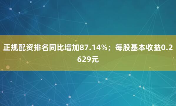 正规配资排名同比增加87.14%；每股基本收益0.2629元